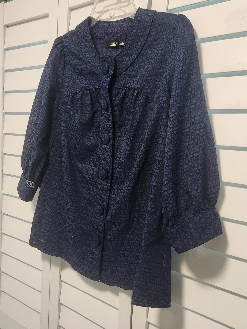 a.n.a Navy Blue Patterned Button-Front Blouse